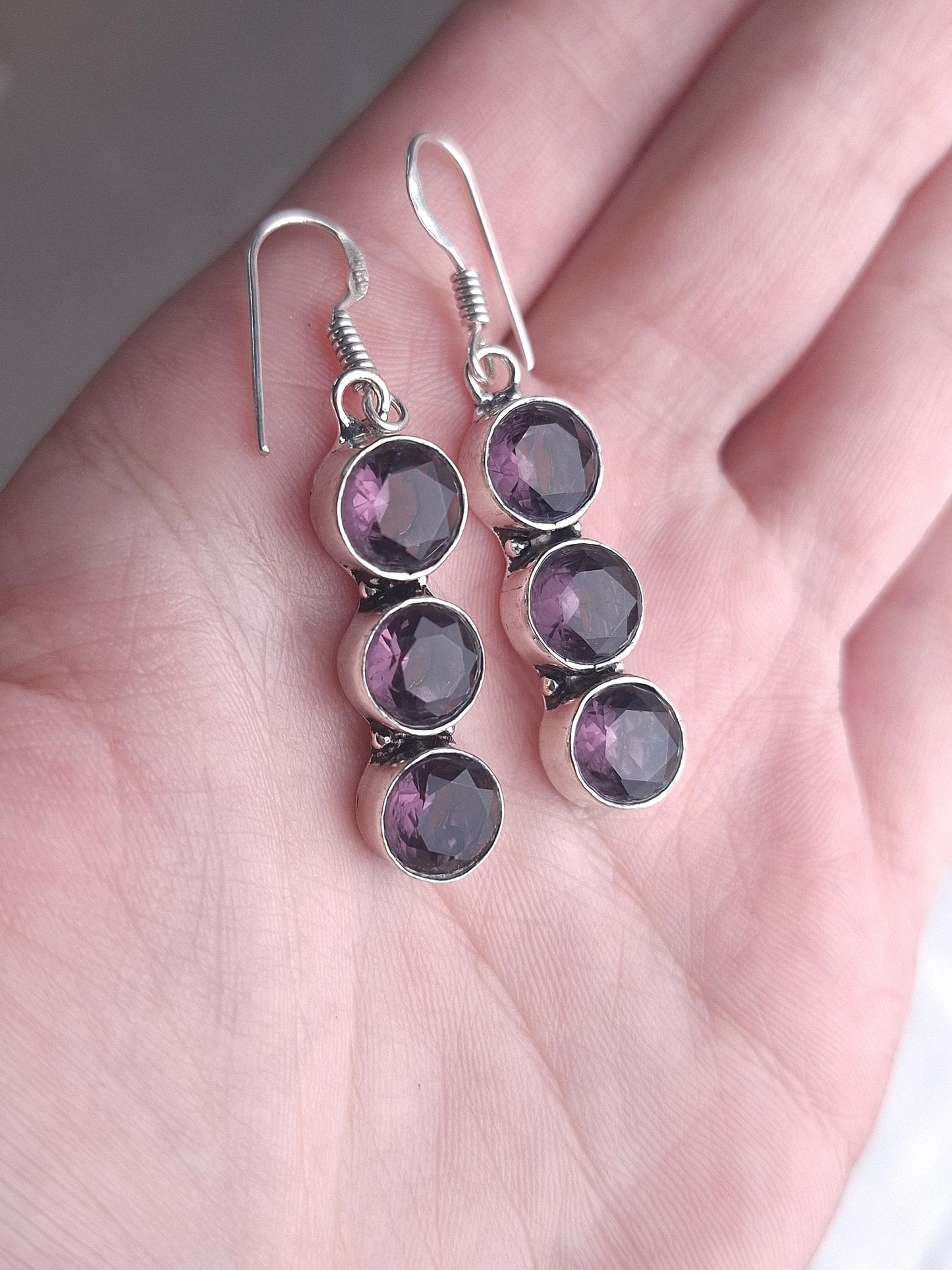 Boucles d'oreilles Améthyste facettée, argent 925