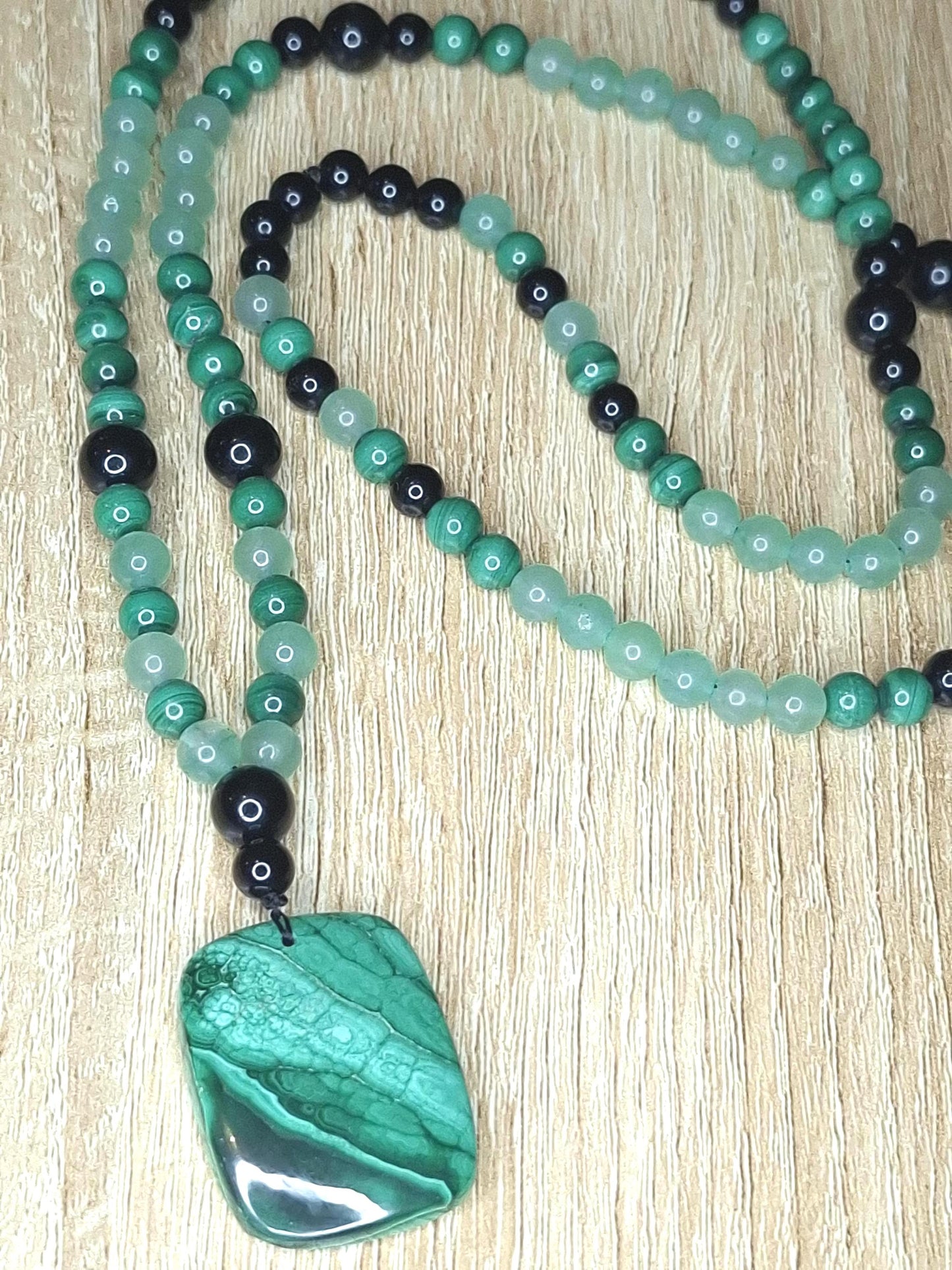 Collier Malachite, Obsidienne noire, Aventurine verte