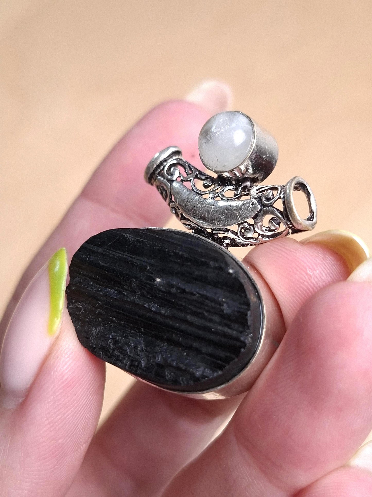Pendentif Tourmaline, Pierre de lune, argent 925