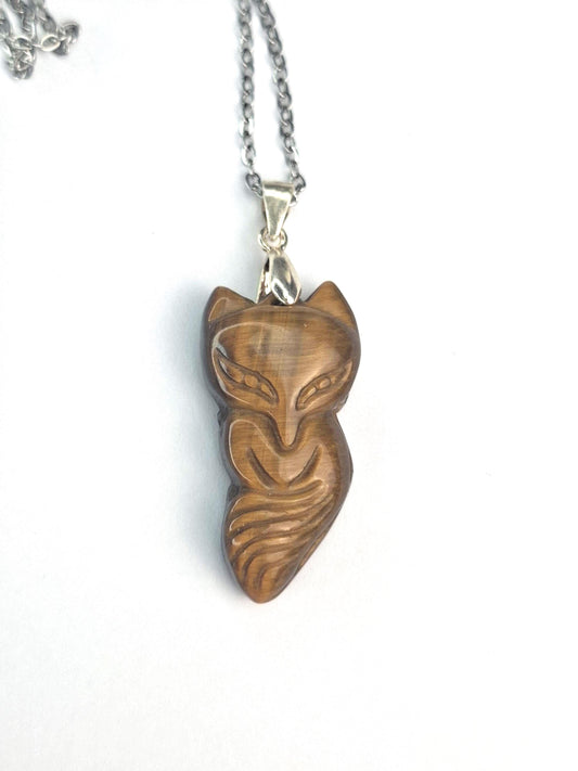 Pendentif Oeil de tigre, renard, argent 925