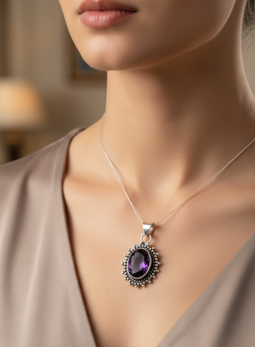 Pendentif Améthyste facettée, argent 925