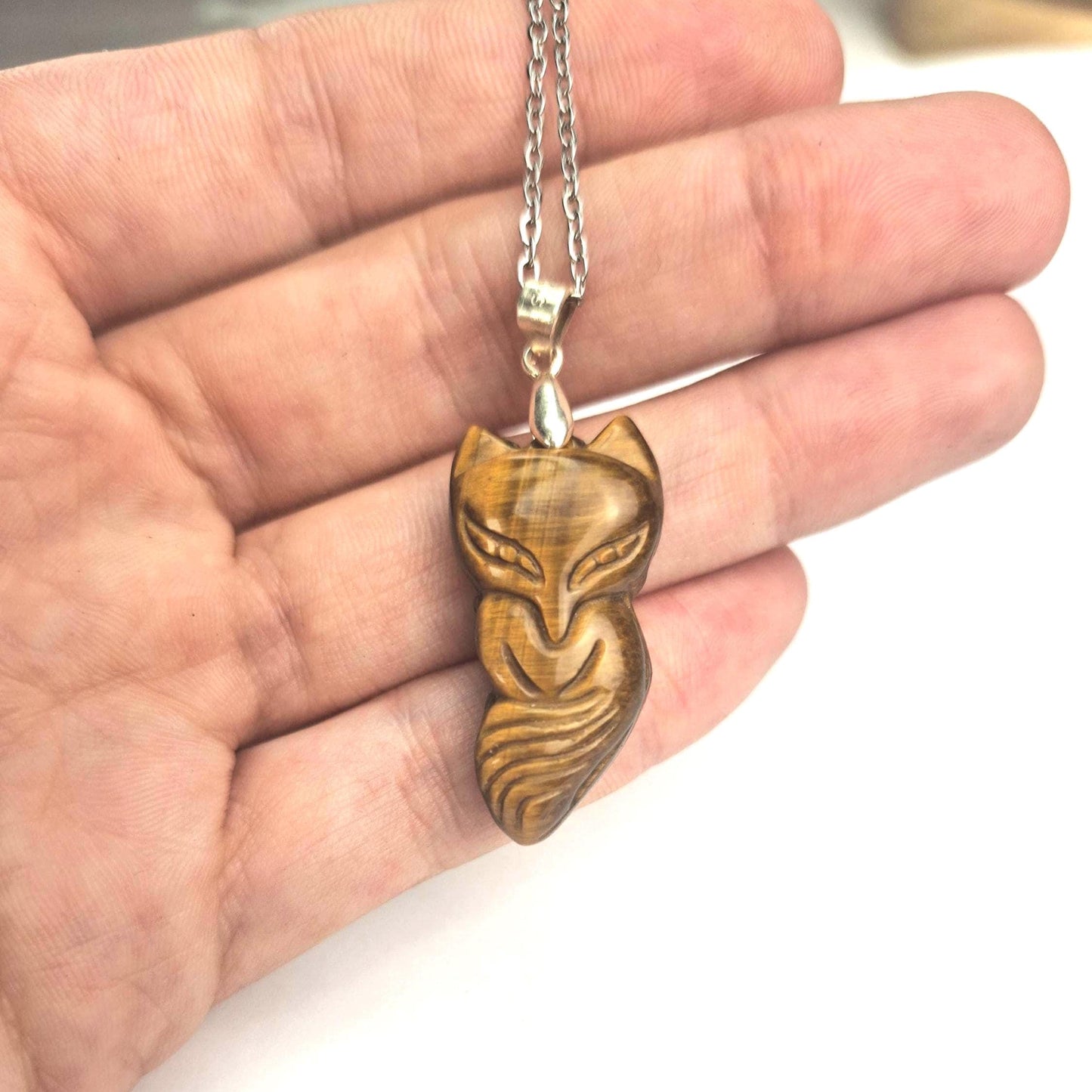 Pendentif Oeil de tigre, renard, argent 925