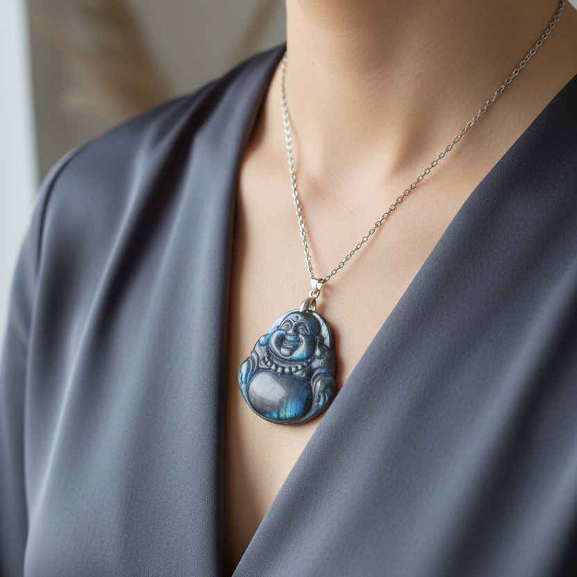 Pendentif Labradorite, bouddha rieur