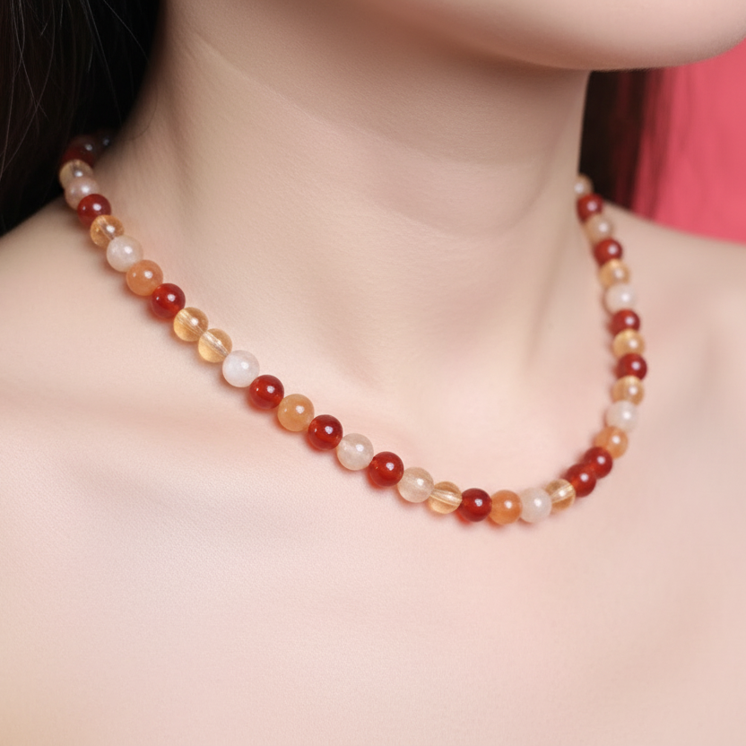 Collier Cornaline, Citrine, Pierre de soleil