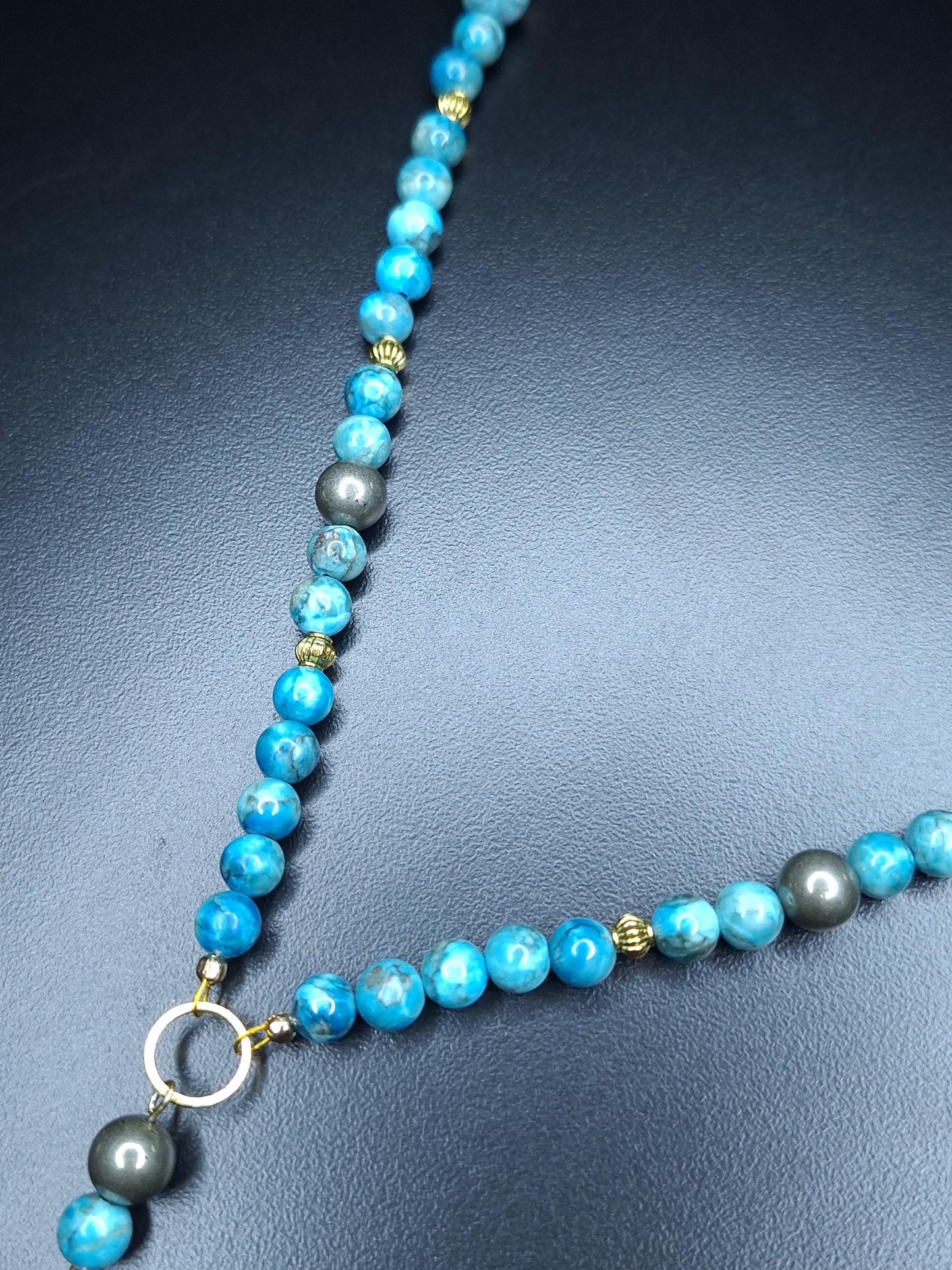 Collier Turquoise, Pyrite, pendentif Bouddha