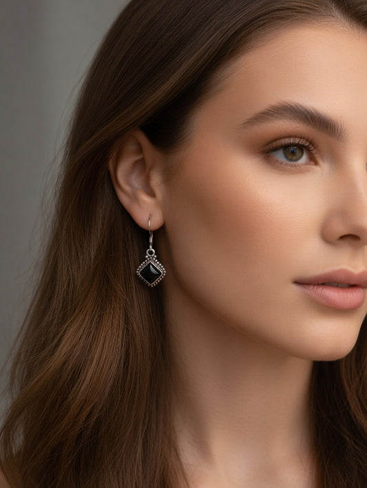 Boucles d'oreilles Onyx noir, argent 925