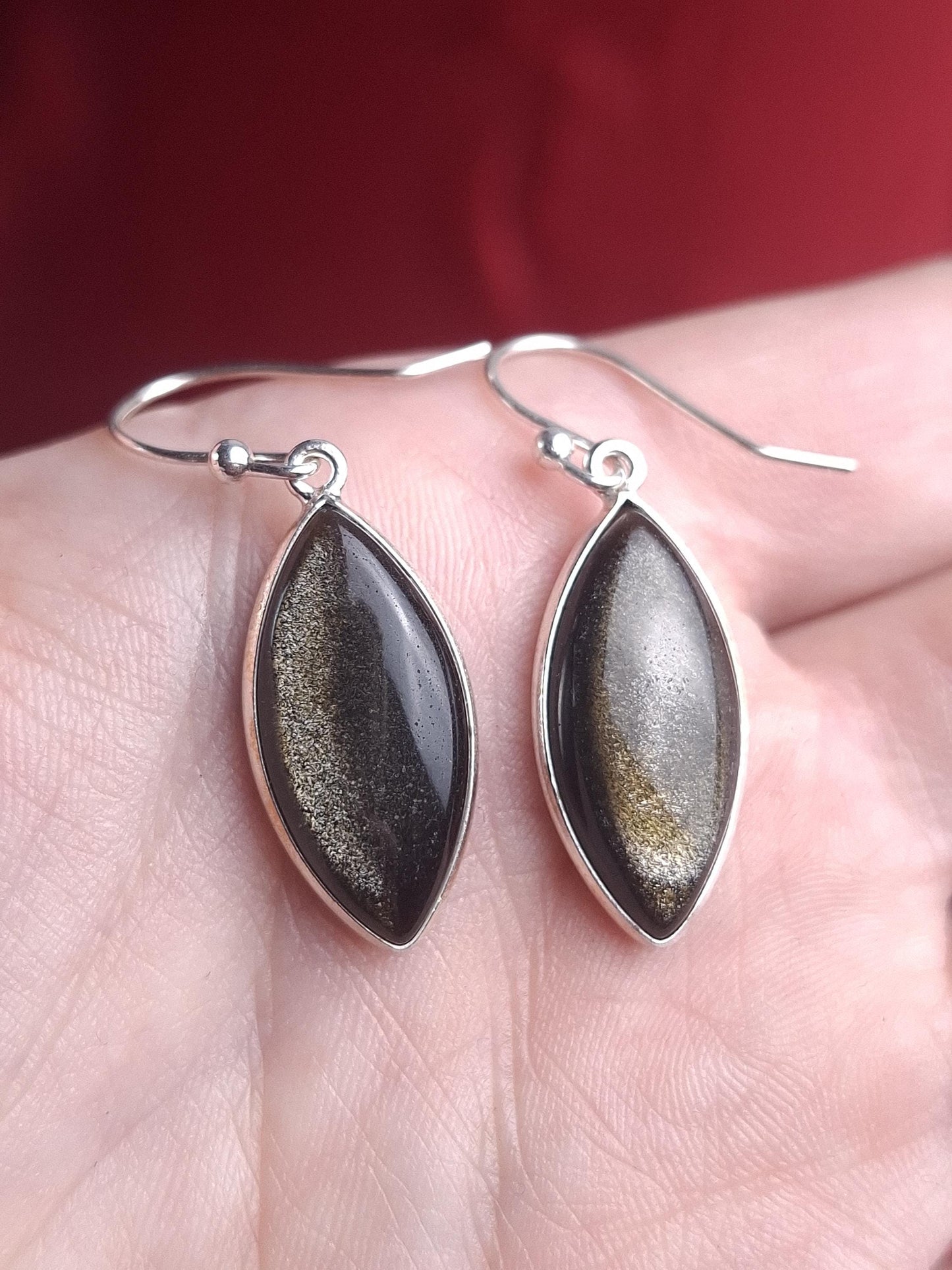 Boucles d'oreilles Obsidienne dorée, argent 925