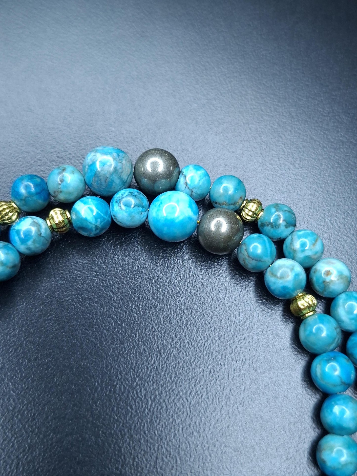 Collier Turquoise, Pyrite, pendentif Bouddha