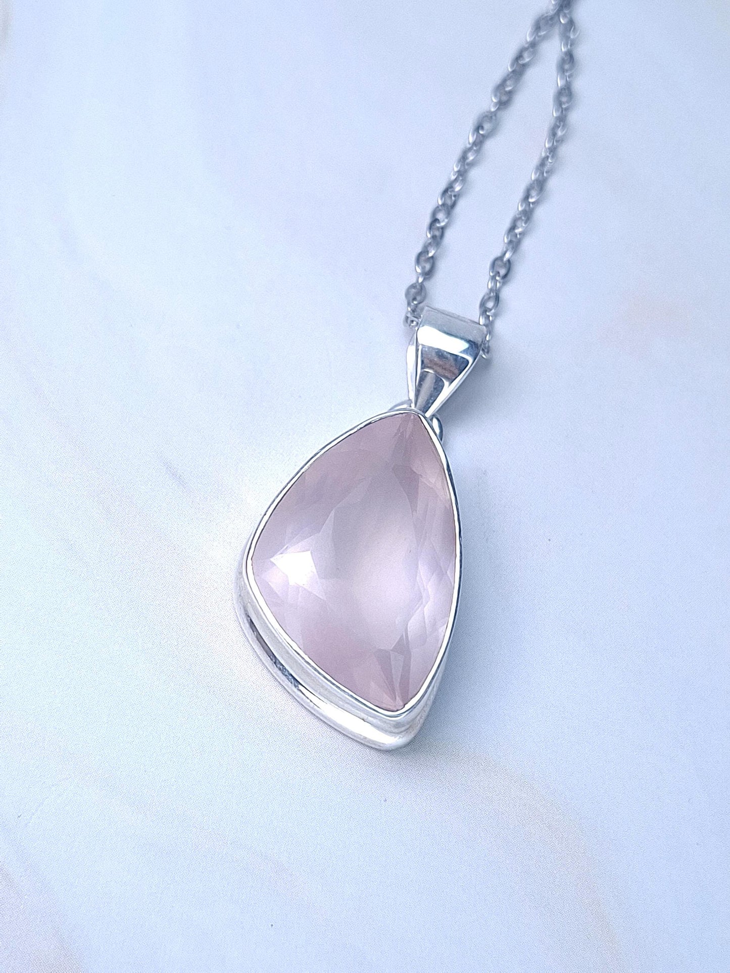 Pendentif Quartz rose facetté, argent 925