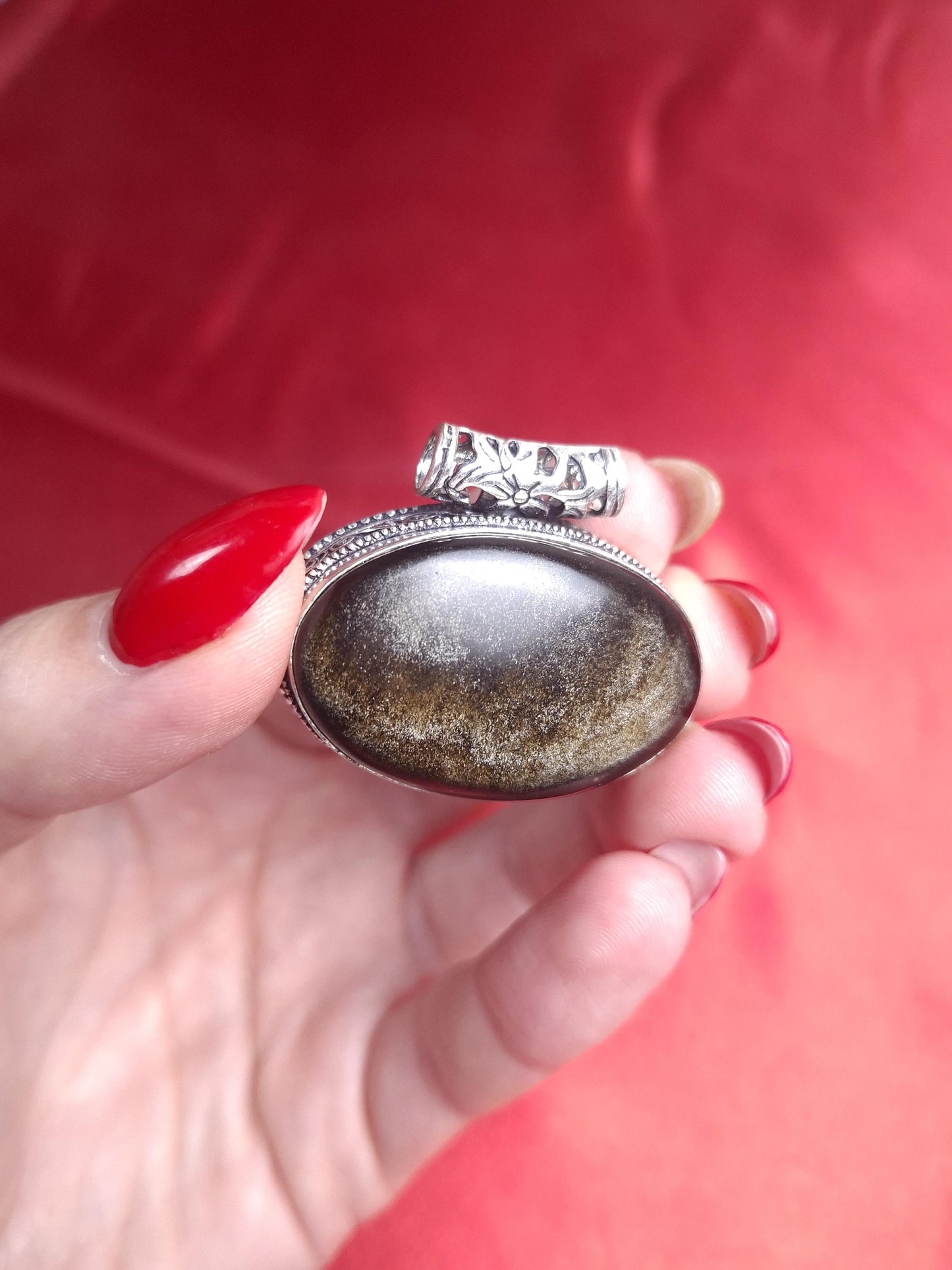 Pendentif Obsidienne dorée, argent 925