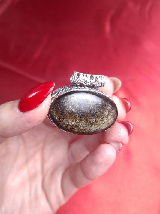 Pendentif Obsidienne dorée, argent 925