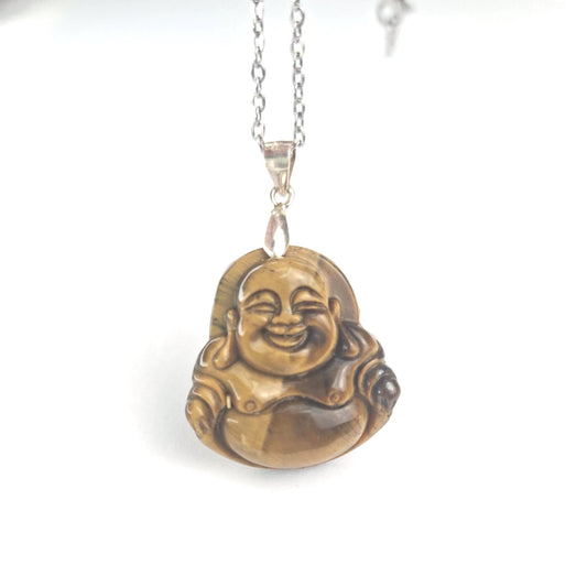 Pendentif Oeil de tigre, Bouddha rieur, argent 925