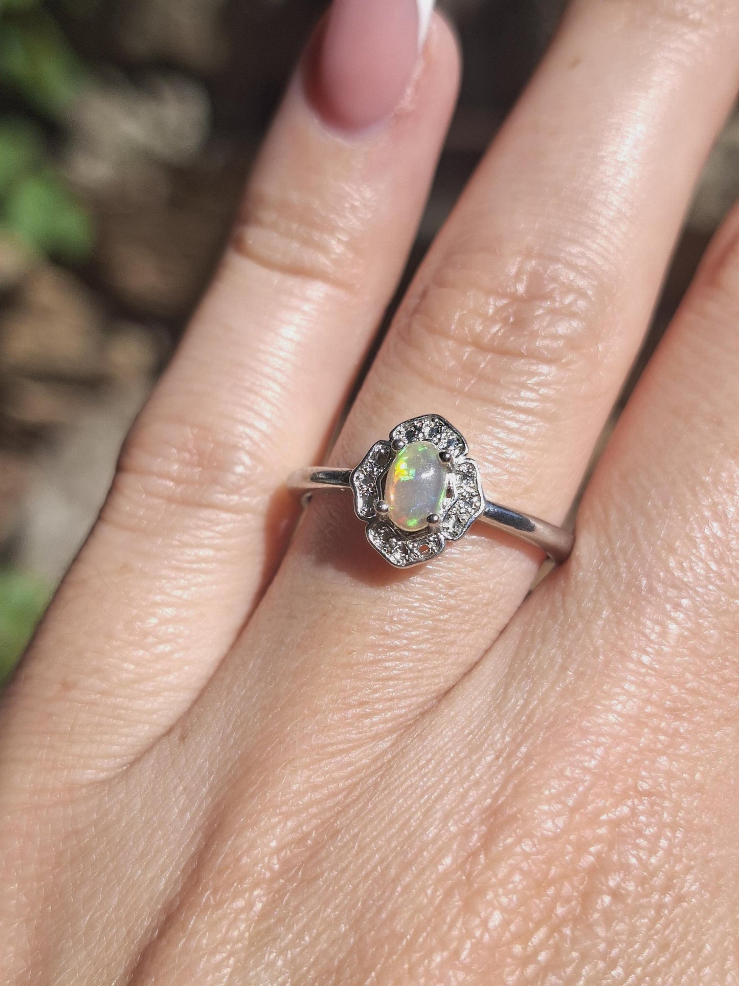 Bague Opale réglable, laiton rhodié