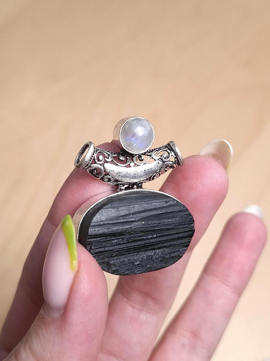 Pendentif Tourmaline, Pierre de lune, argent 925