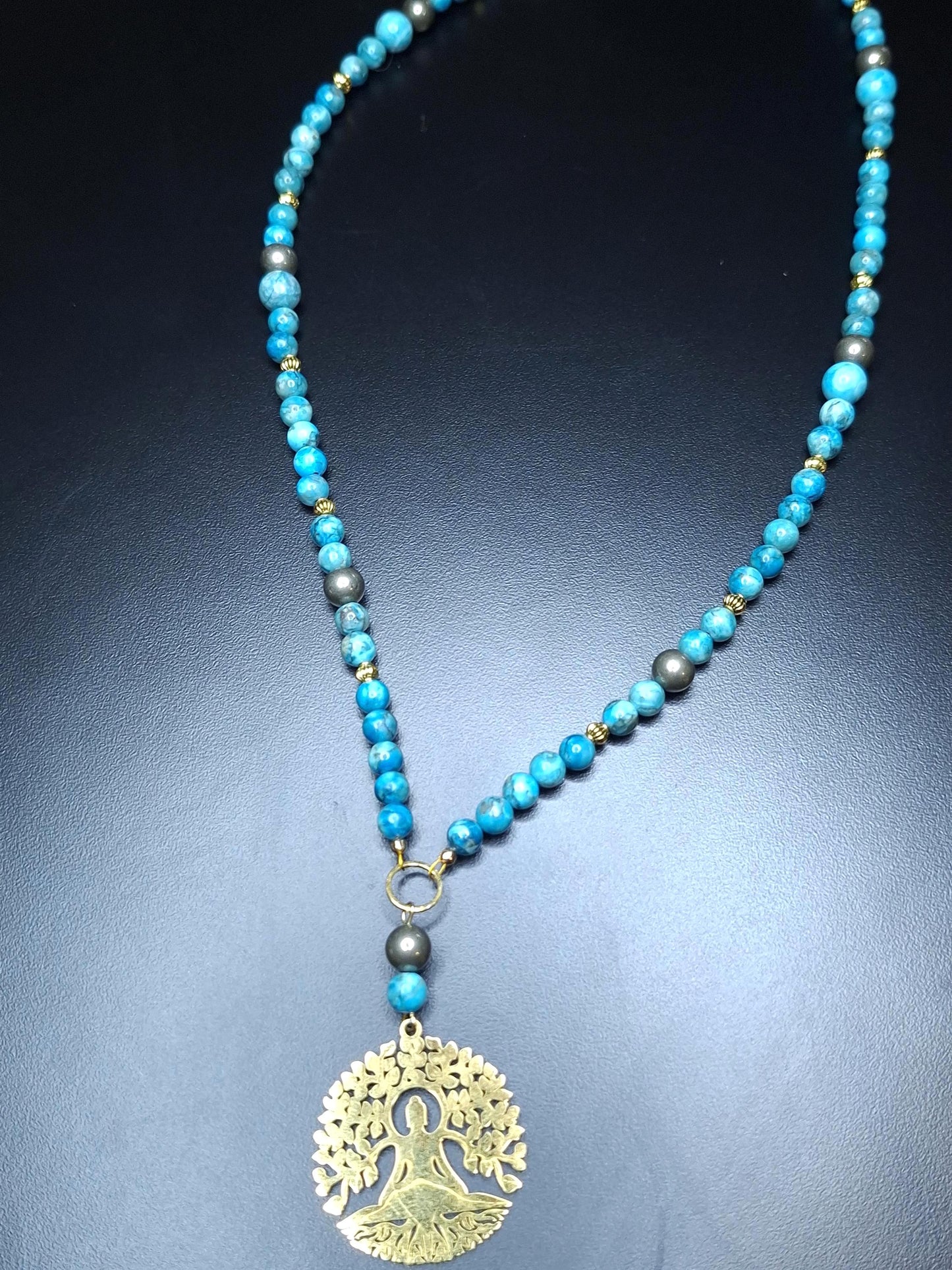Collier Turquoise, Pyrite, pendentif Bouddha