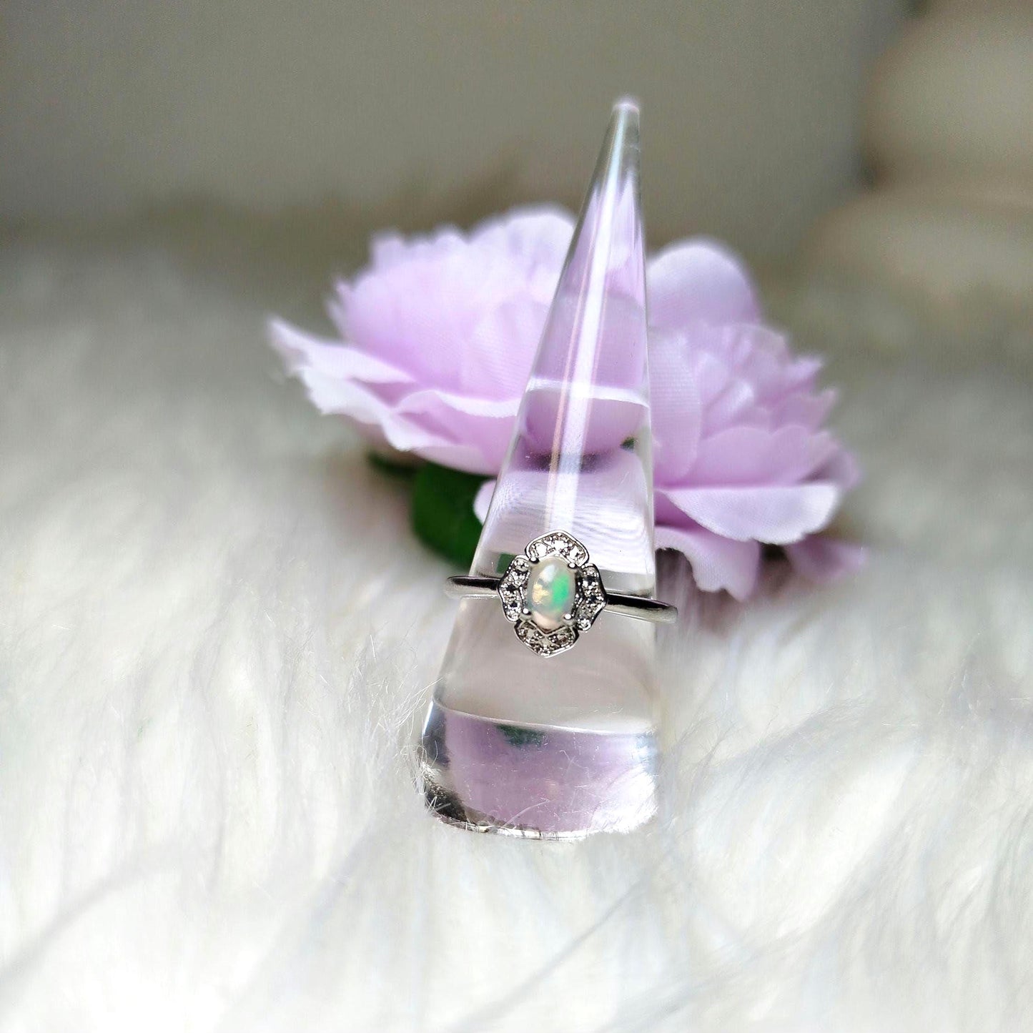Bague Opale réglable, laiton rhodié