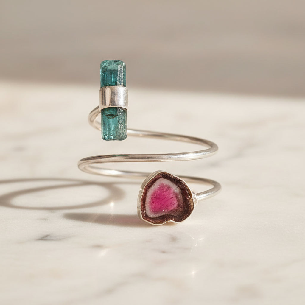 Bague Tourmaline, réglable, argent 925