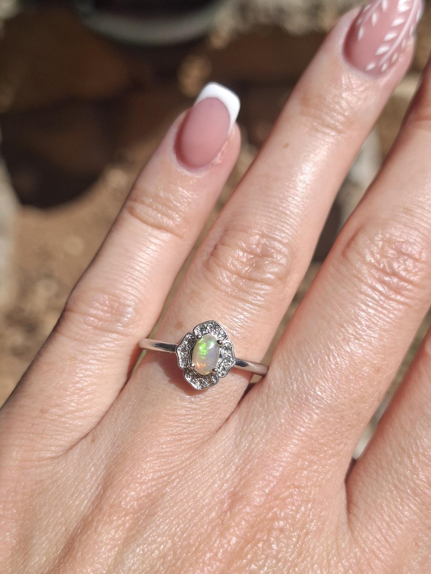 Bague Opale réglable, laiton rhodié