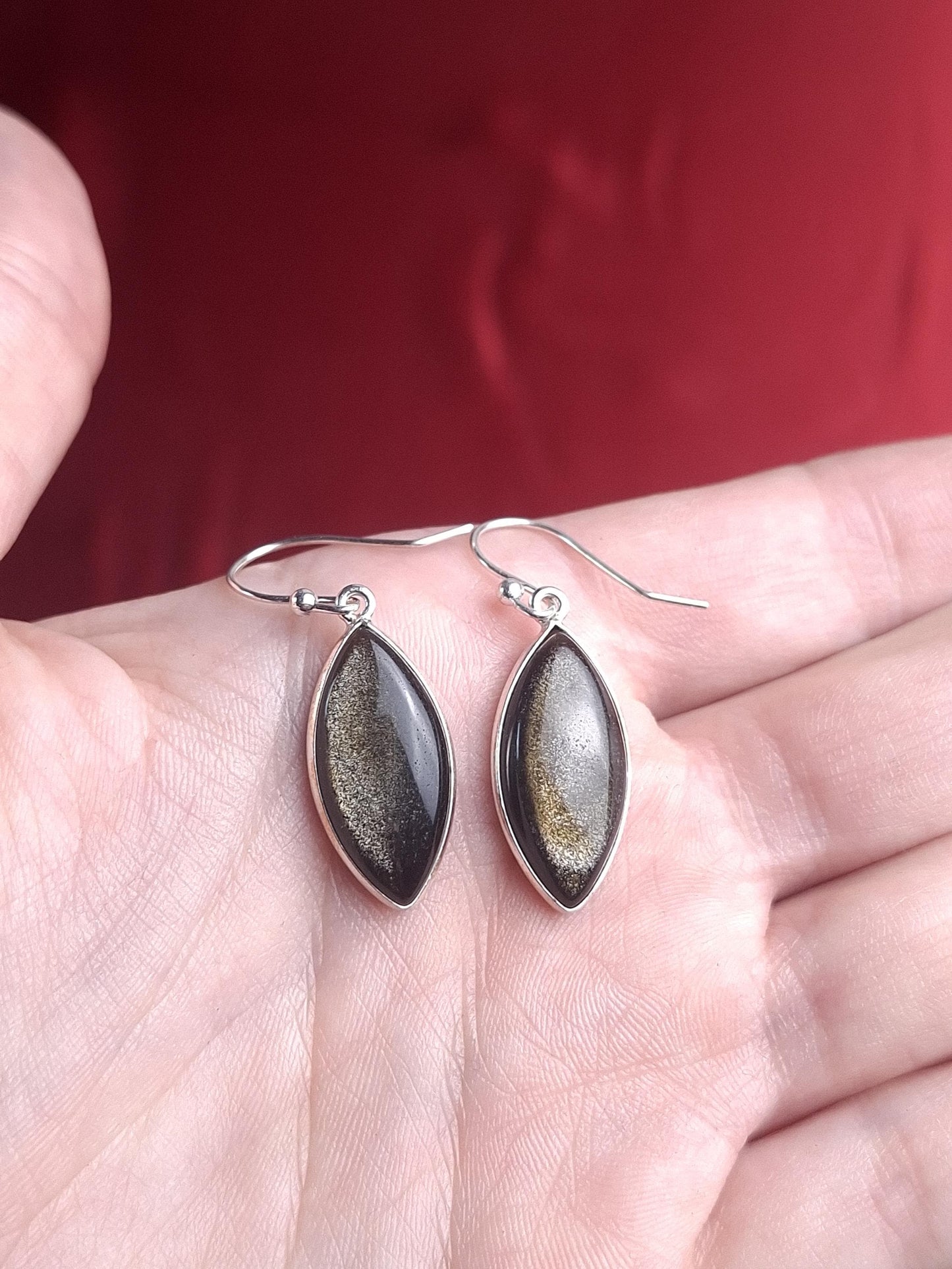 Boucles d'oreilles Obsidienne dorée, argent 925
