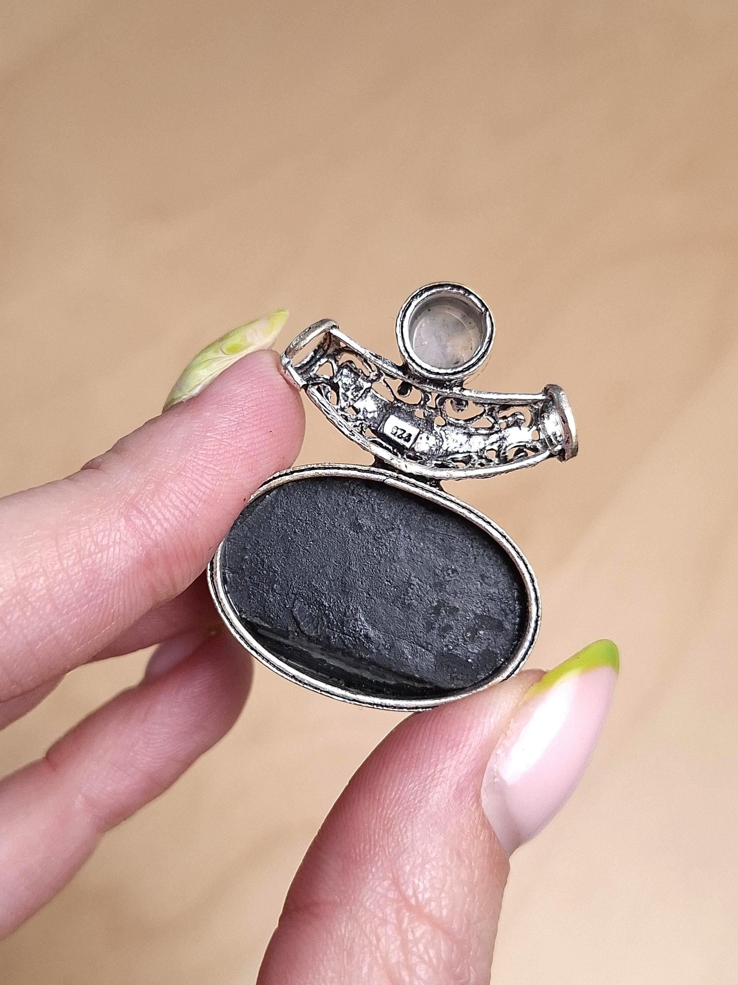 Pendentif Tourmaline, Pierre de lune, argent 925