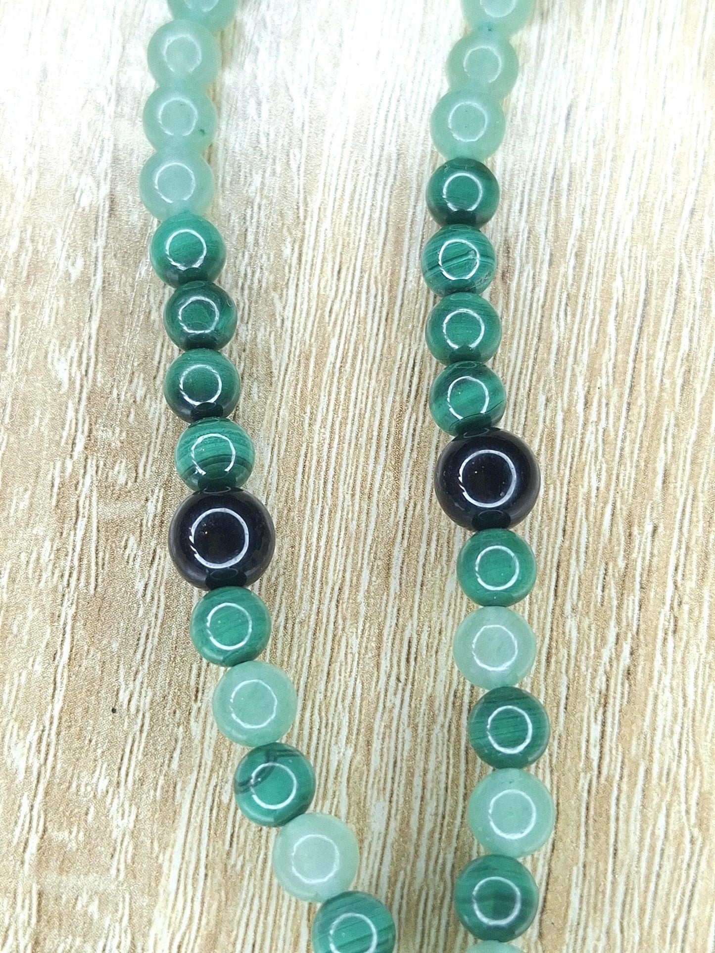 Collier Malachite, Obsidienne noire, Aventurine verte
