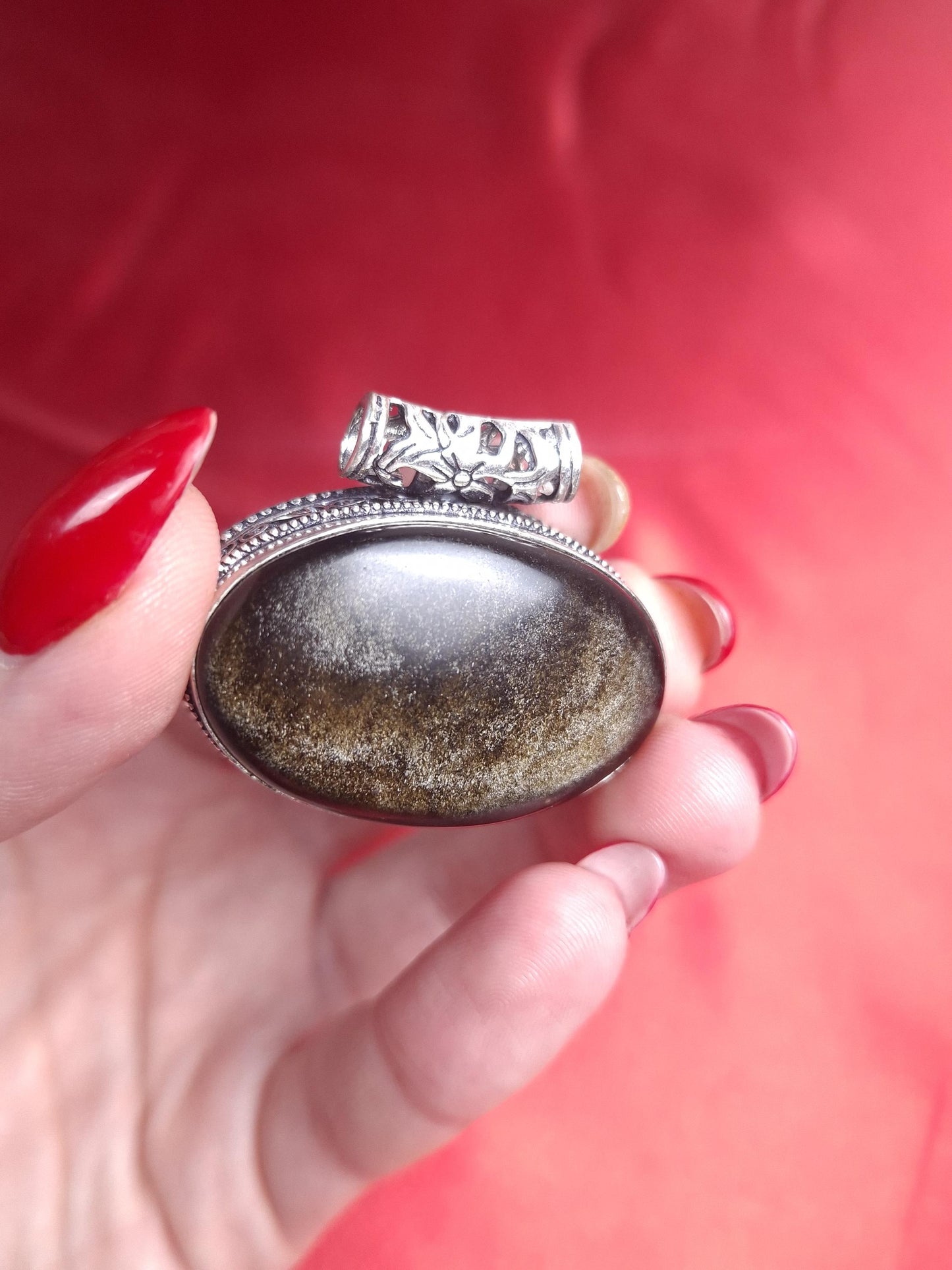 Pendentif Obsidienne dorée, argent 925