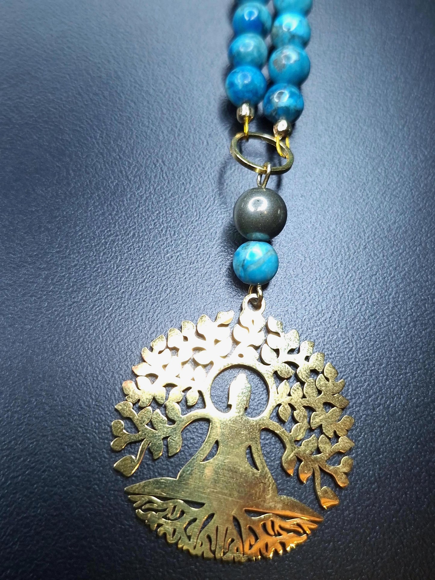 Collier Turquoise, Pyrite, pendentif Bouddha