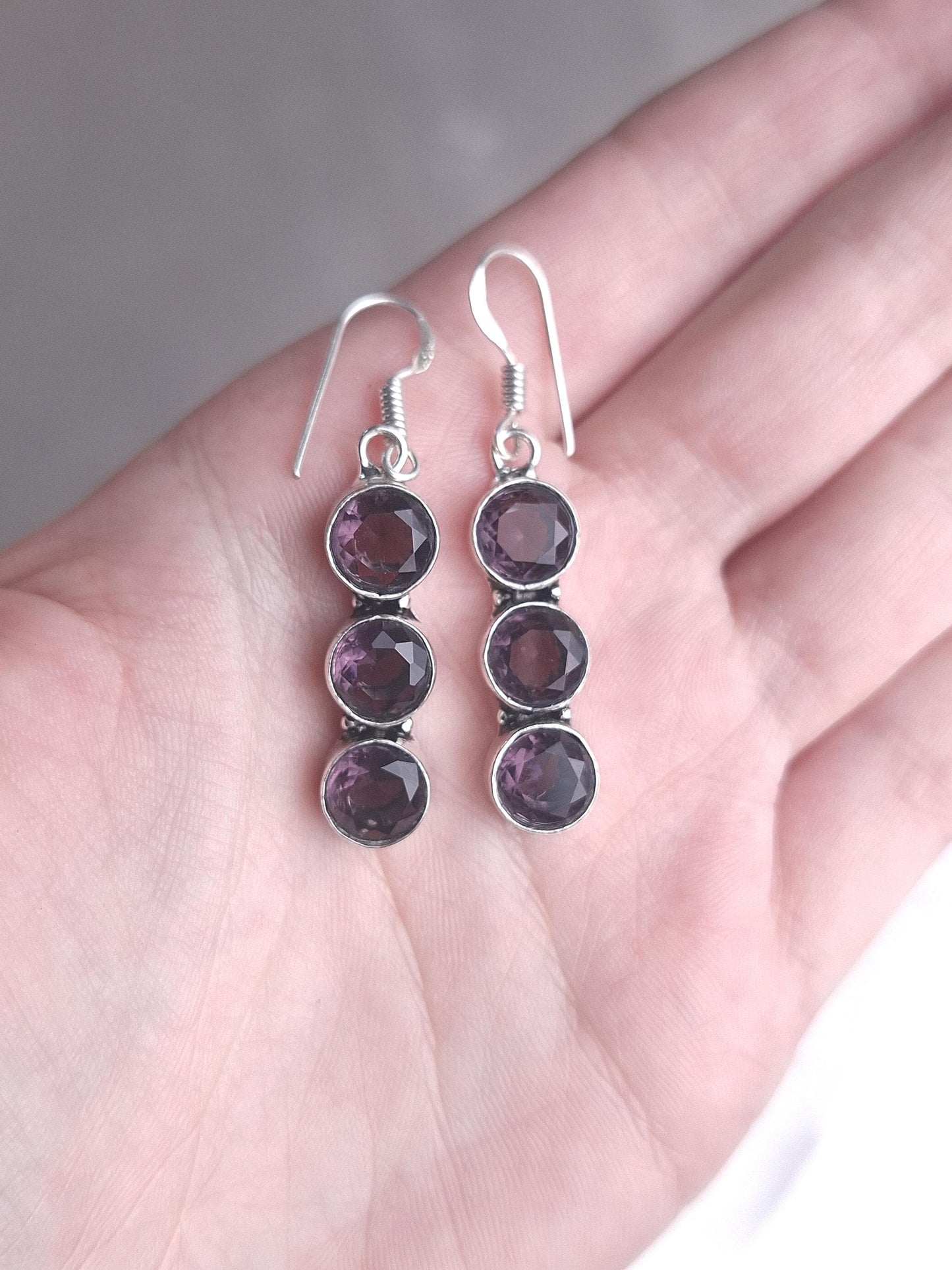 Boucles d'oreilles Améthyste facettée, argent 925