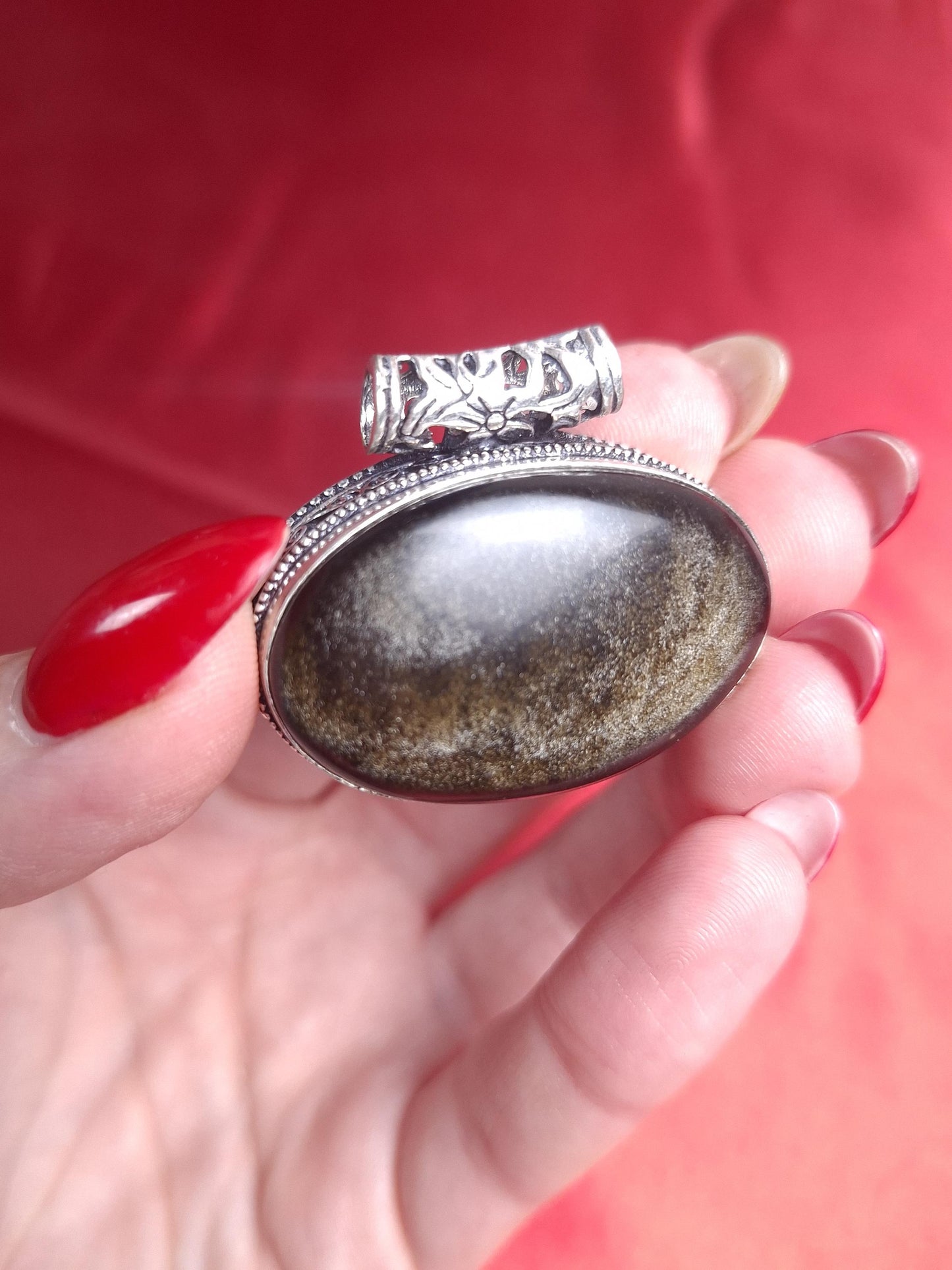 Pendentif Obsidienne dorée, argent 925