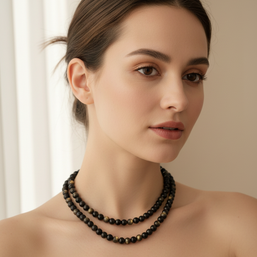 Collier Obsidienne dorée