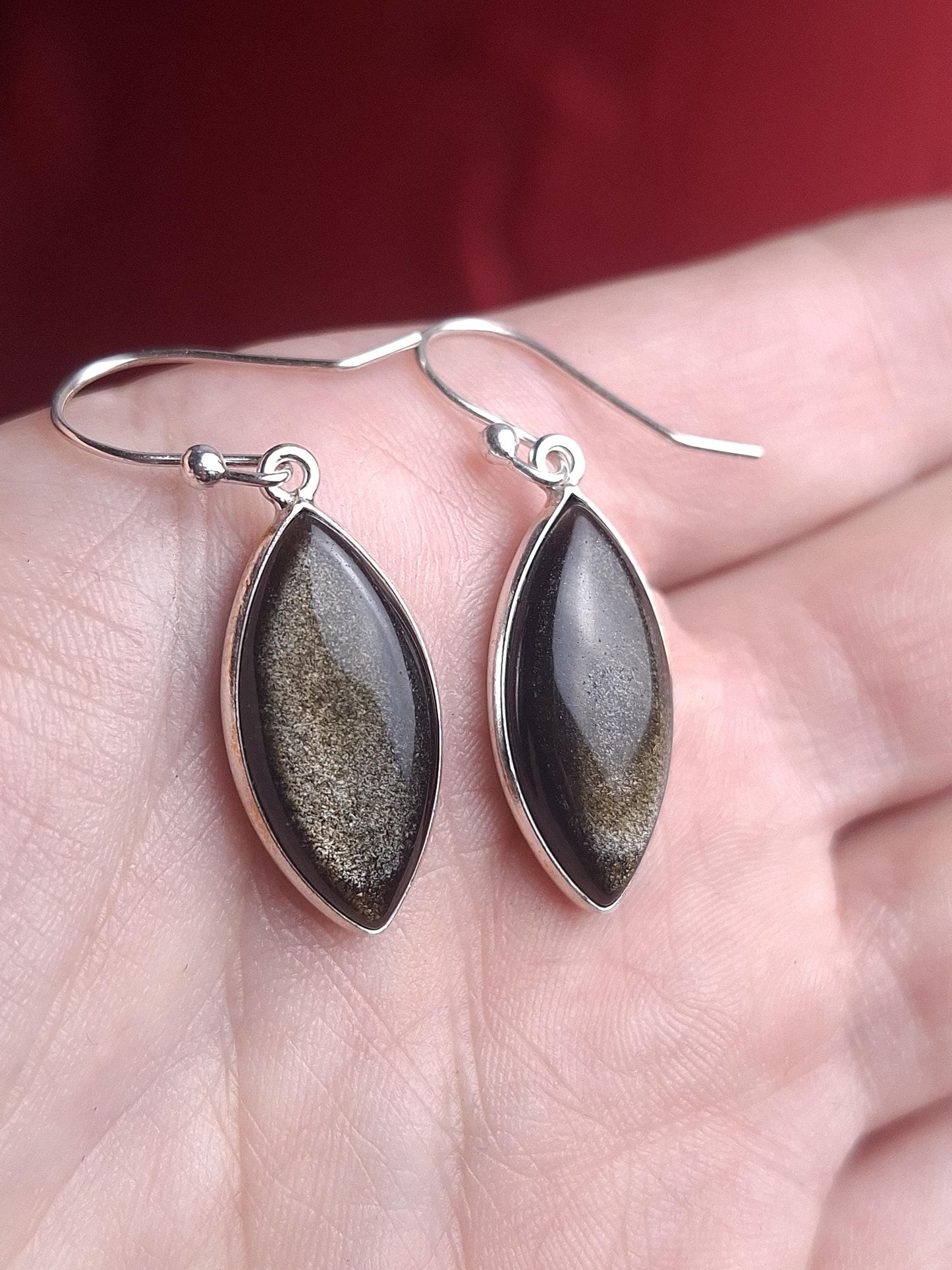 Boucles d'oreilles Obsidienne dorée, argent 925