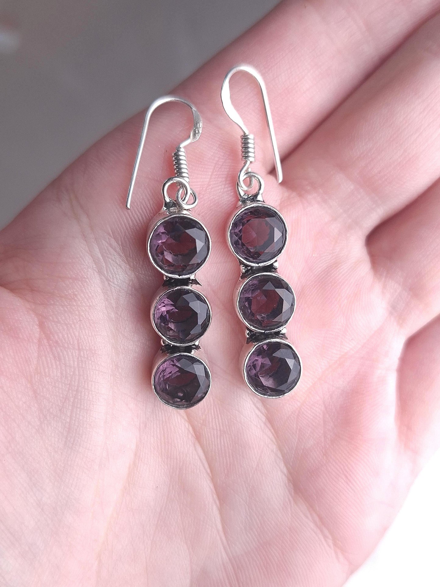 Boucles d'oreilles Améthyste facettée, argent 925