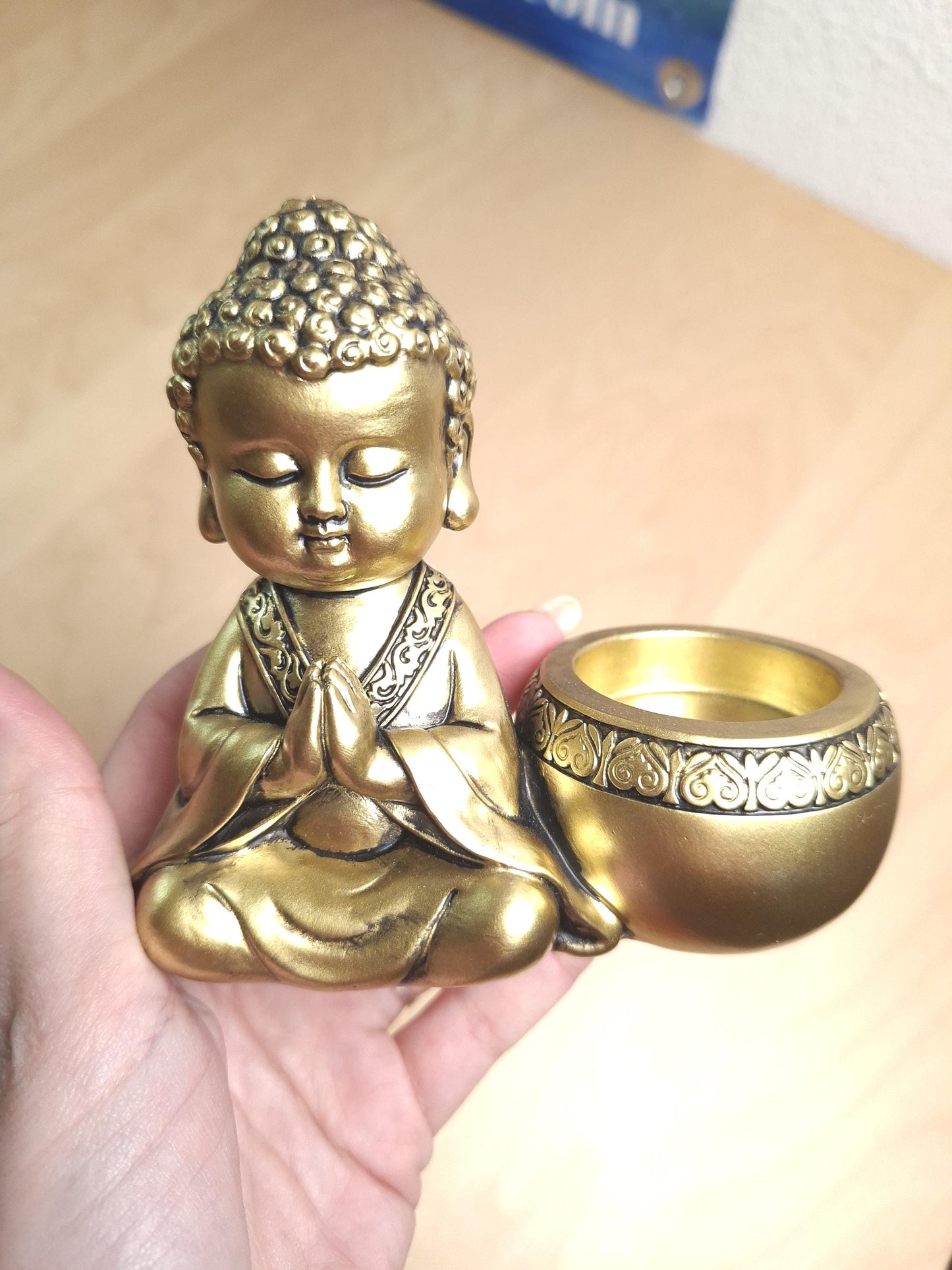 Bougeoir Bouddha doré, Photophore bouddha, Porte bougie