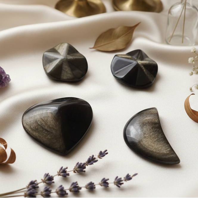 Etoile Obsidienne dorée, lune Obsidienne dorée, coeur Obsidienne dorée