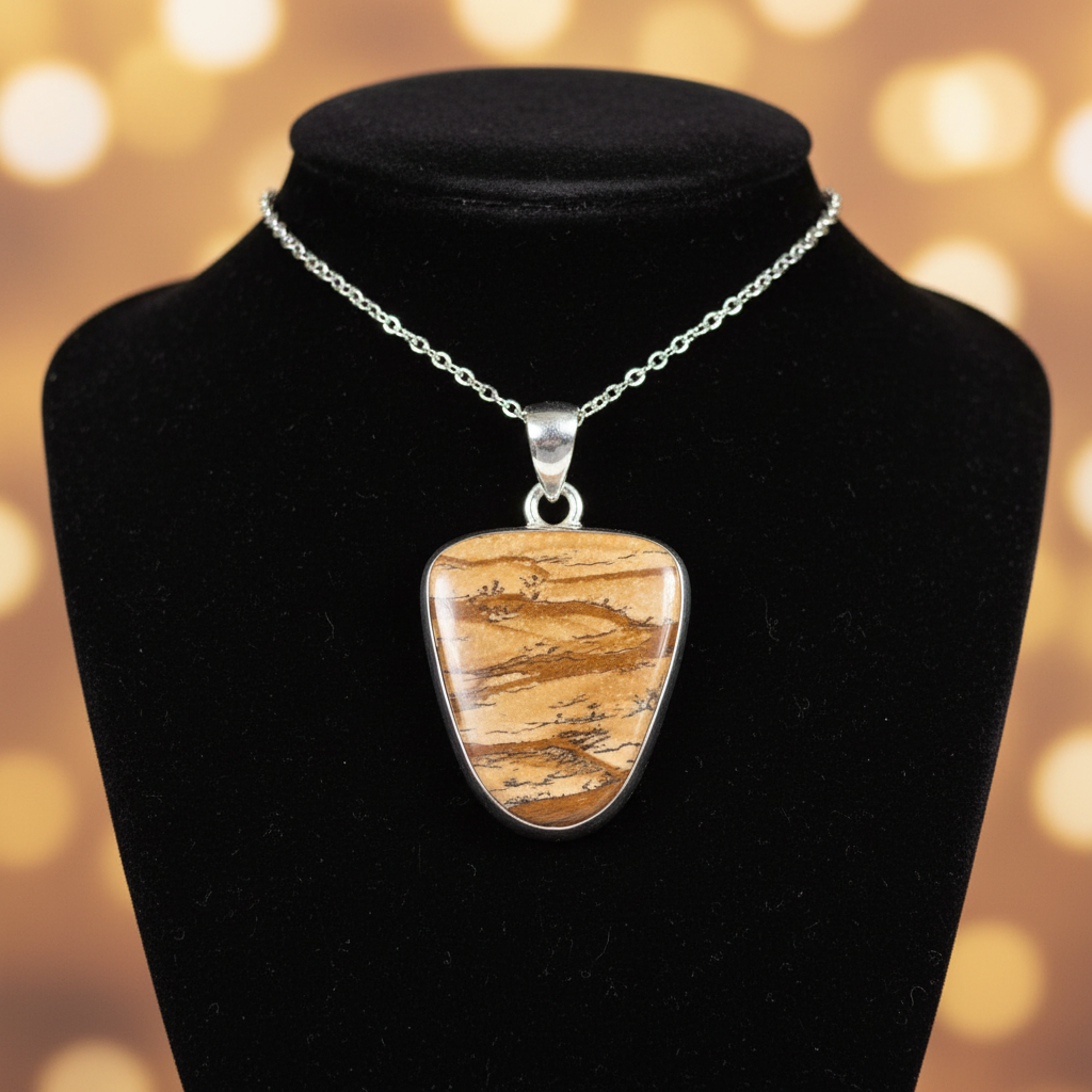 Pendentif Jaspe Paysage, argent 925