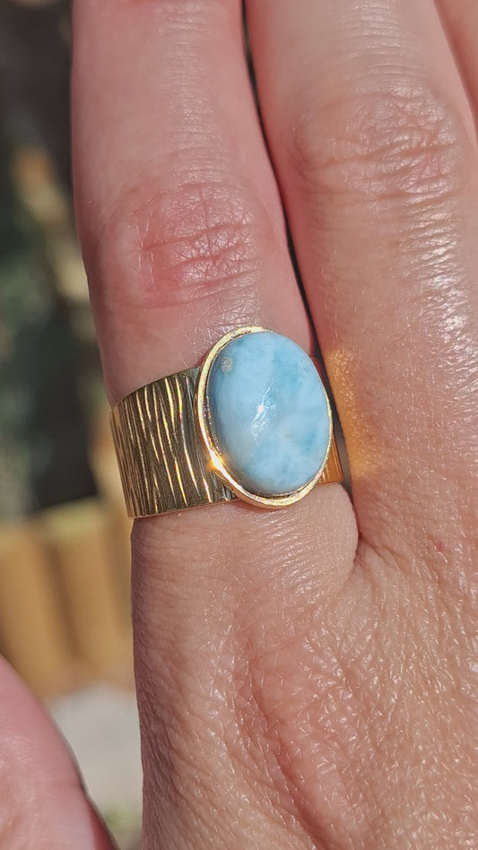 Bague Larimar, acier inoxydable
