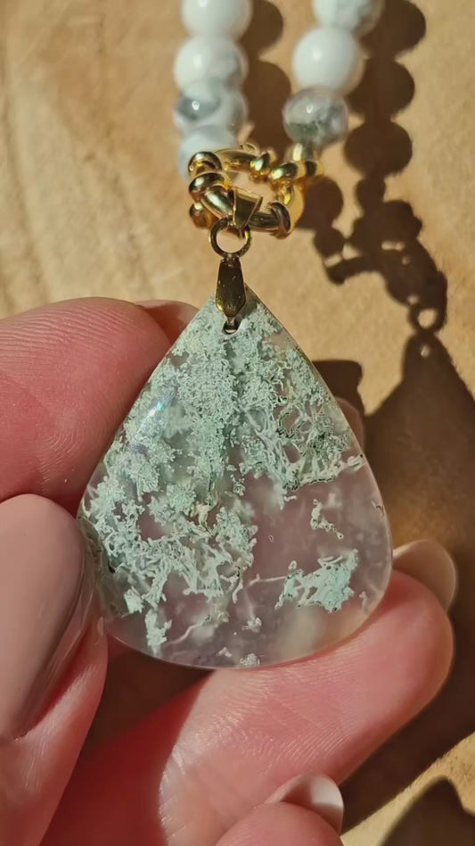 Collier Agate Arbre, Aventurine verte, Howlite