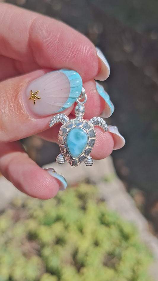 Pendentif Larimar tortue, argent 925