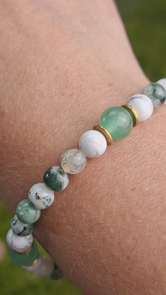 Bracelet Agate Arbre, Aventurine verte, Howlite