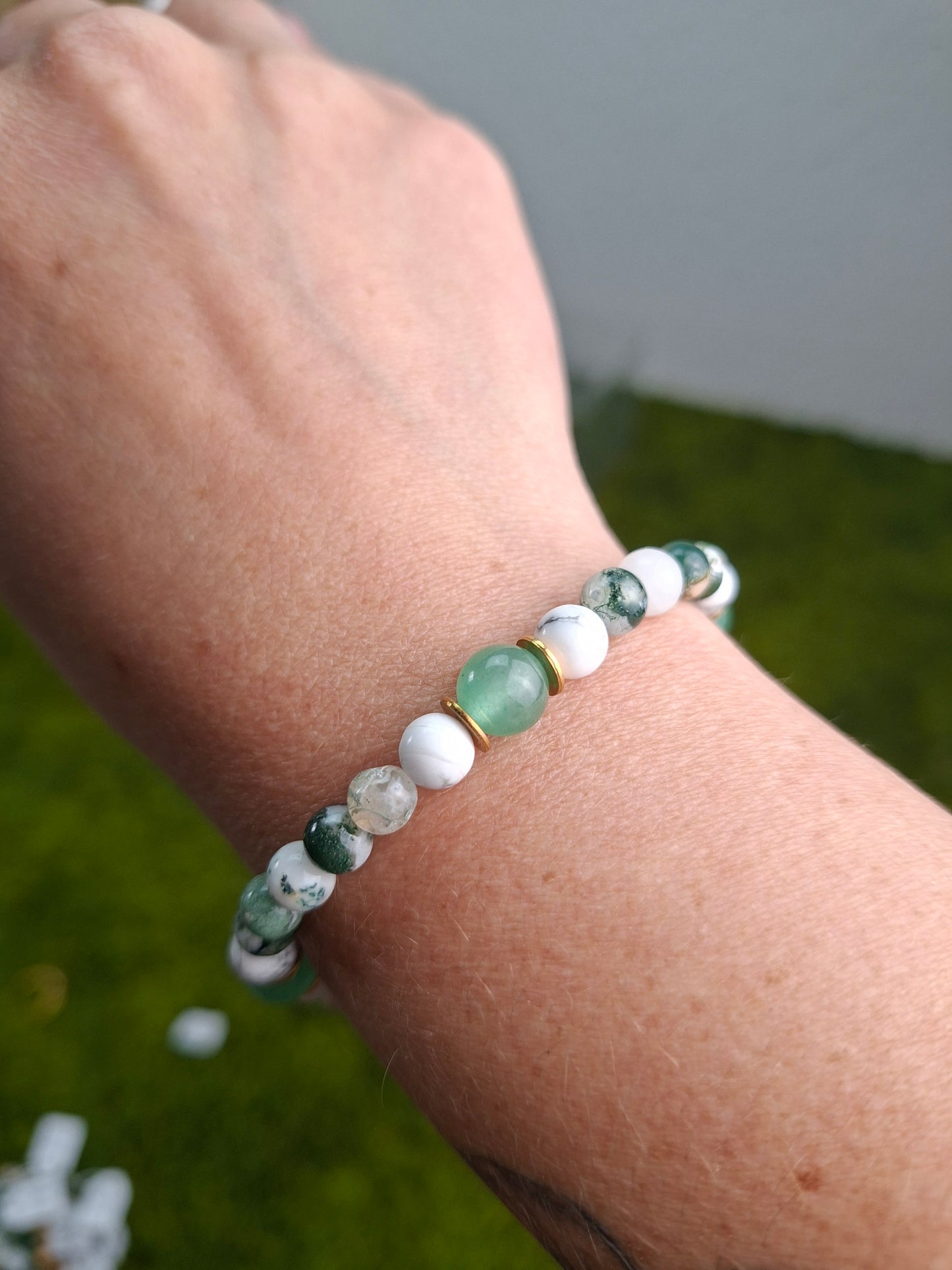 Bracelet Agate Arbre, Aventurine verte, Howlite