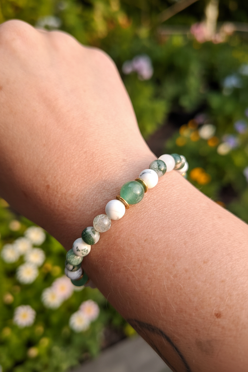 Bracelet Agate Arbre, Aventurine verte, Howlite