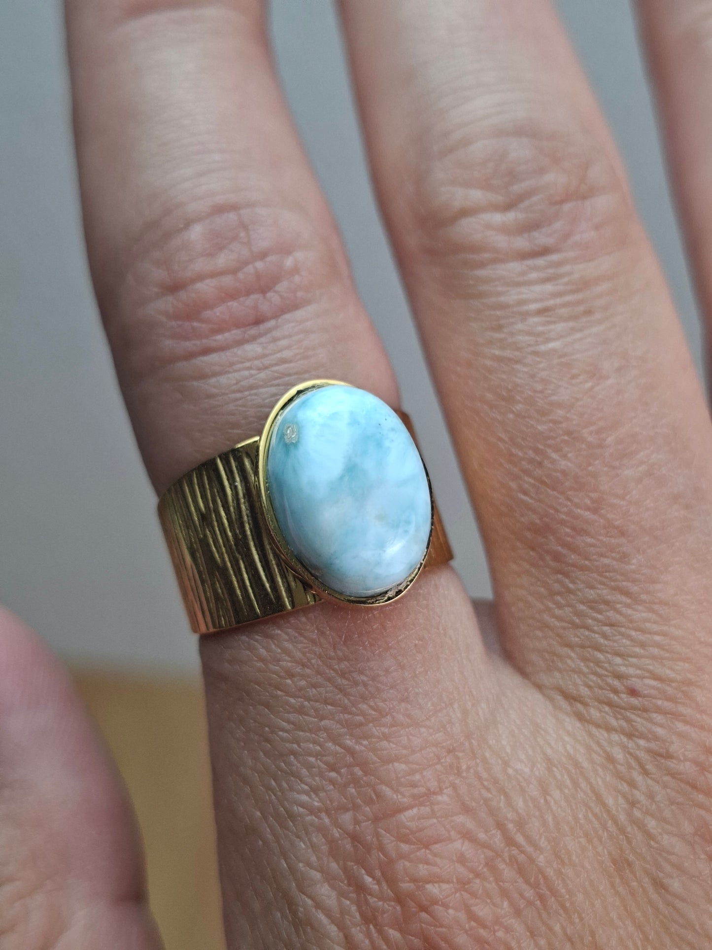 Bague Larimar, acier inoxydable