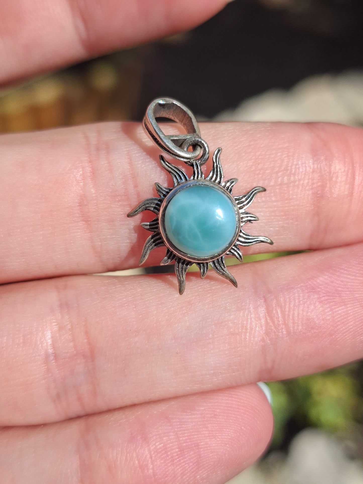 Pendentif Larimar soleil, argent 925