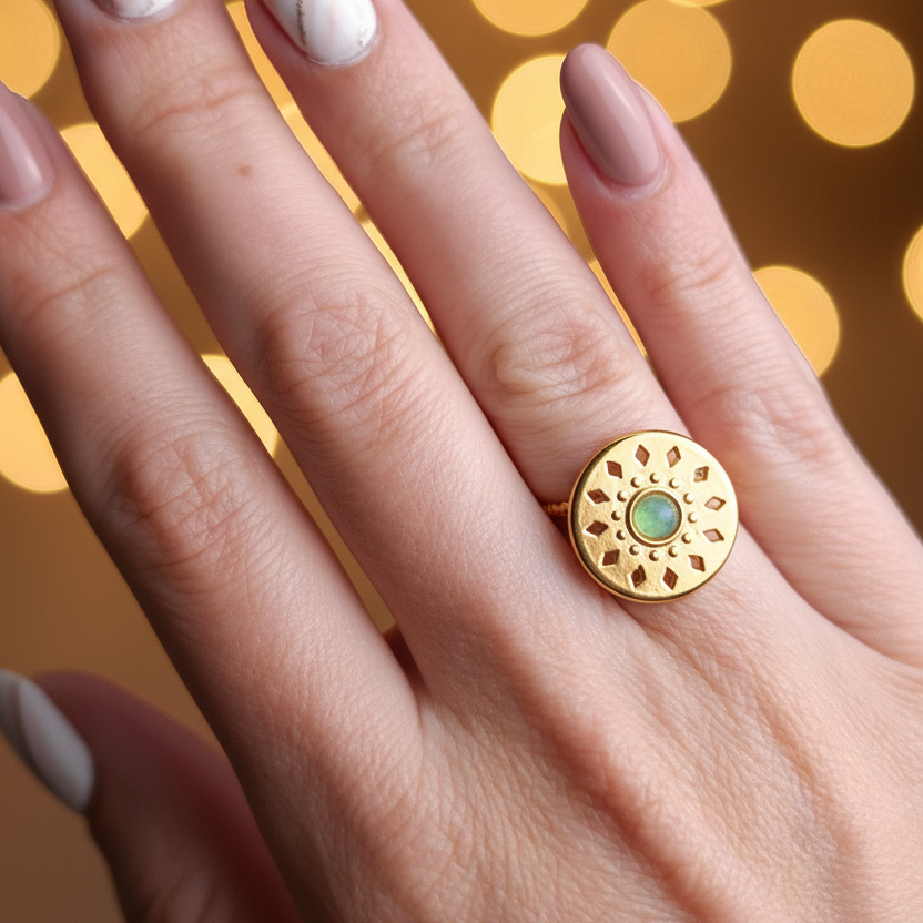 Bague Aventurine verte, acier inoxydable
