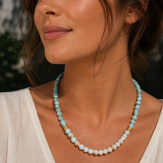 Collier Larimar et Nacre blanche