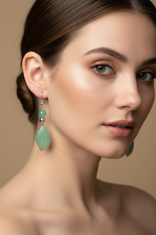 Boucles d'oreilles feuille Aventurine verte