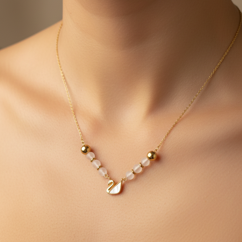 Collier Pierre de lune, acier inoxydable