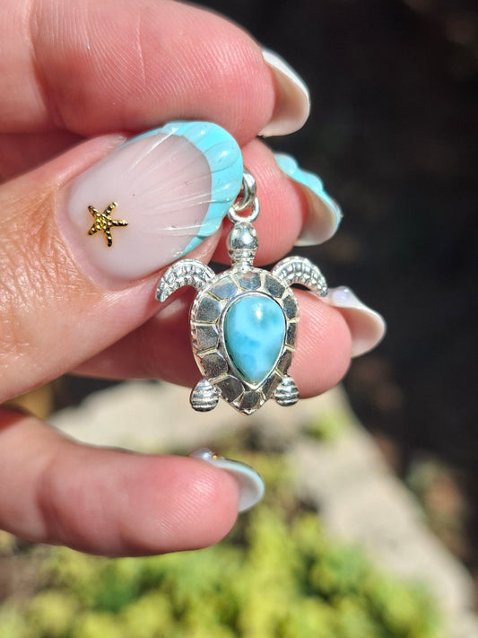 Pendentif Larimar tortue, argent 925