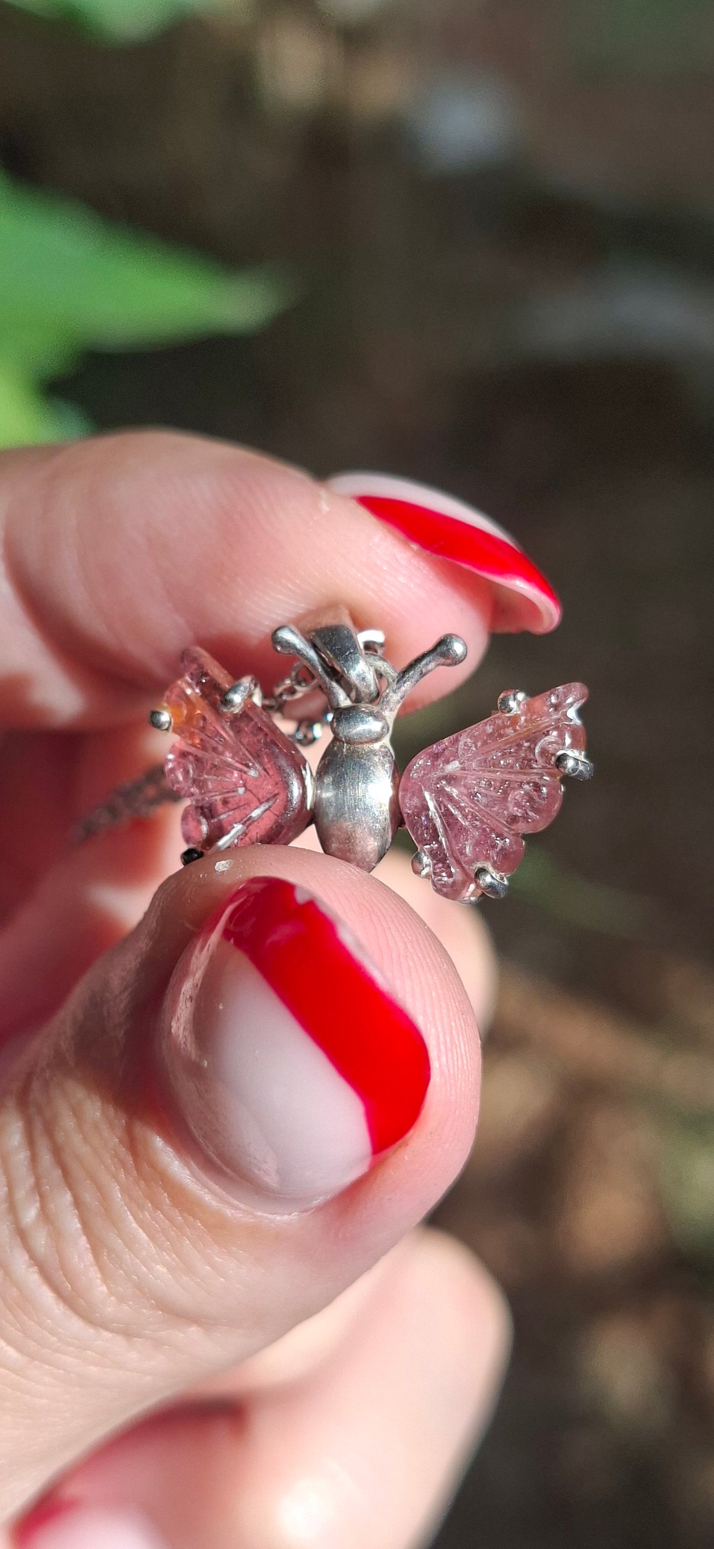 Pendentif Papillon Tourmaline rose, argent 925