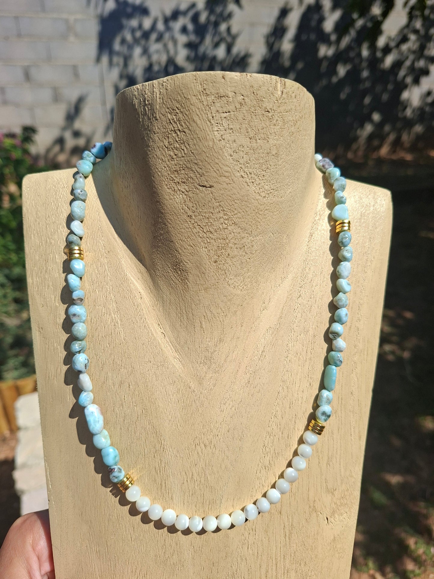 Collier Larimar et Nacre blanche
